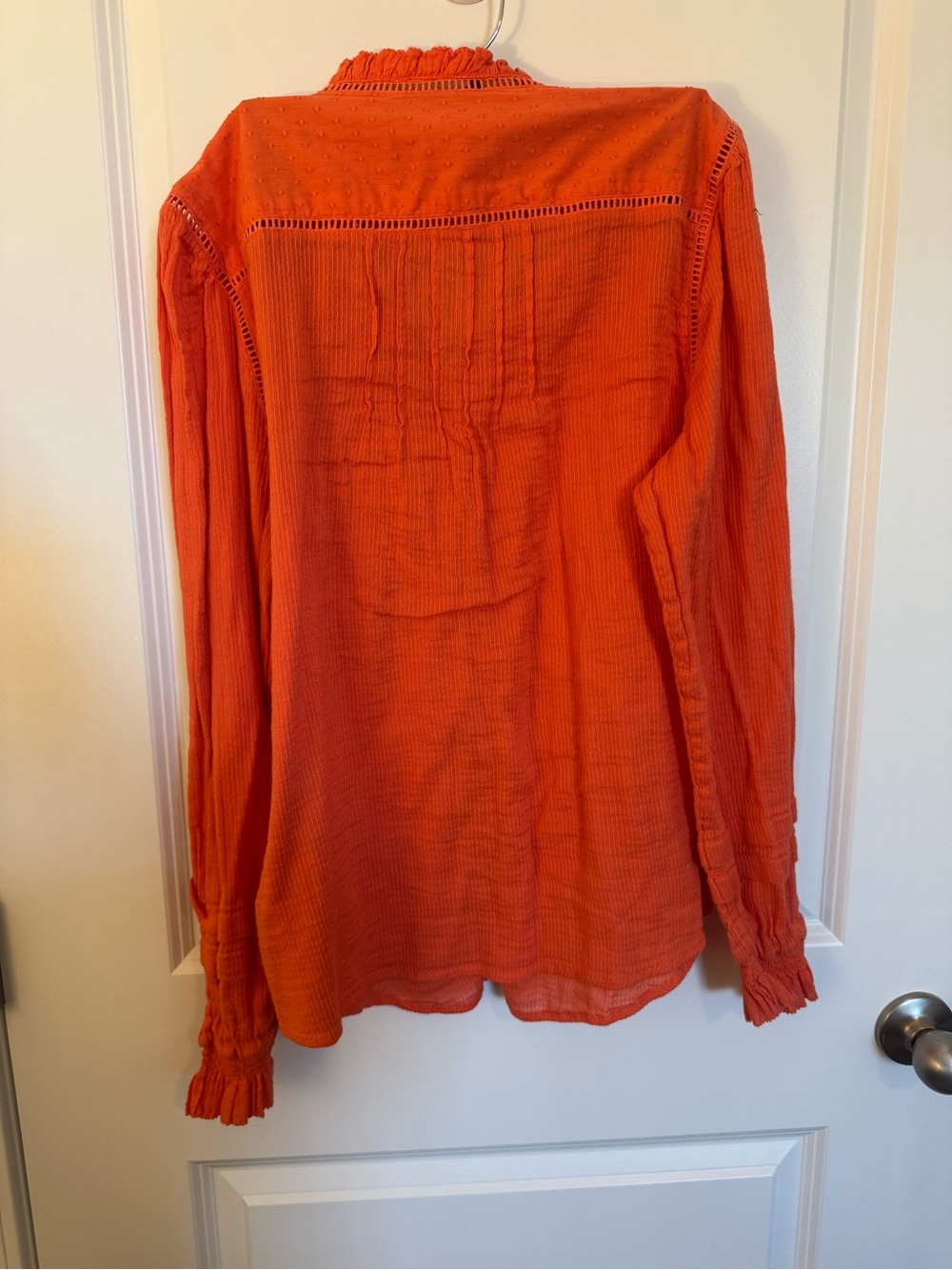 Faherty Orange Ruffled Collar Button-Down Blouse - Picture 4 of 4